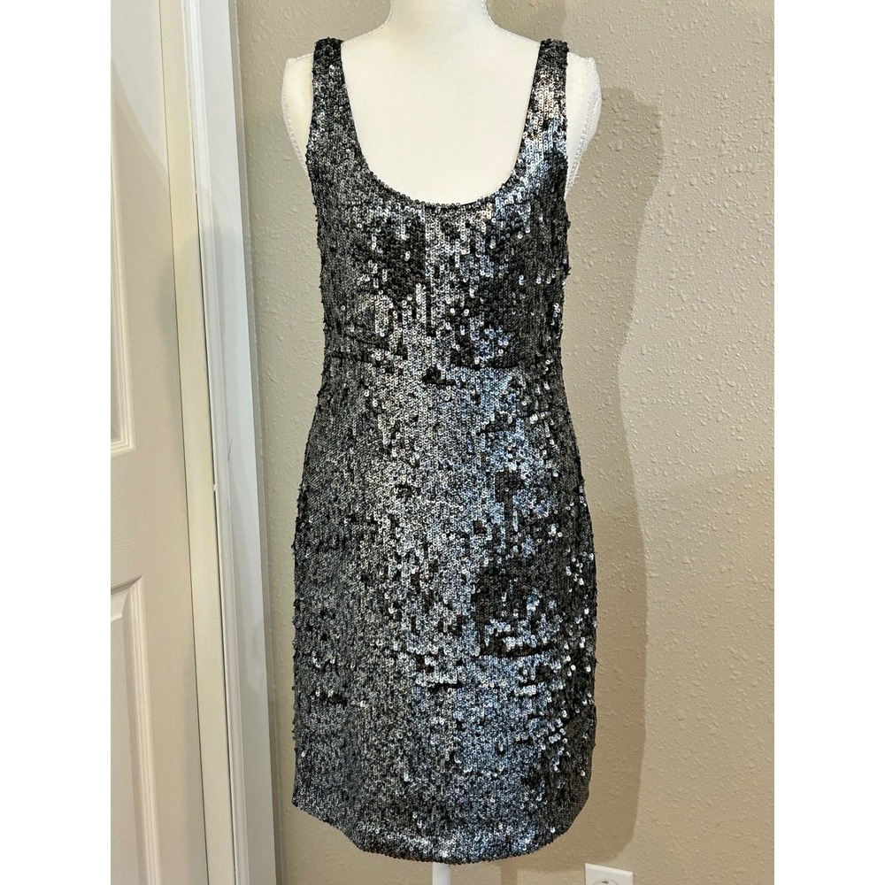 Rebecca Taylor Glam Party Festival Black Sequin Sleeveless Mini Shift Dress 2‎